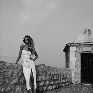 White Zara ruched dress